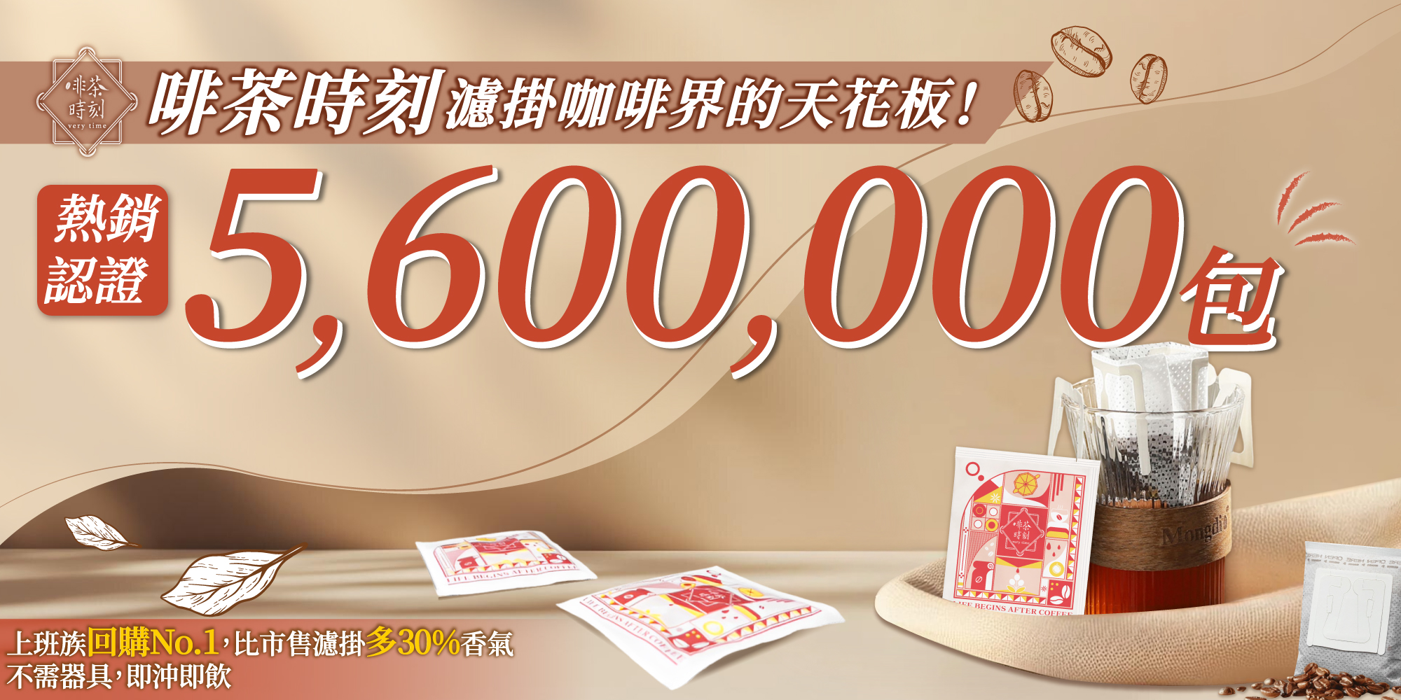 啡茶時刻濾掛咖啡熱銷認證560萬包，上班族回購No.1